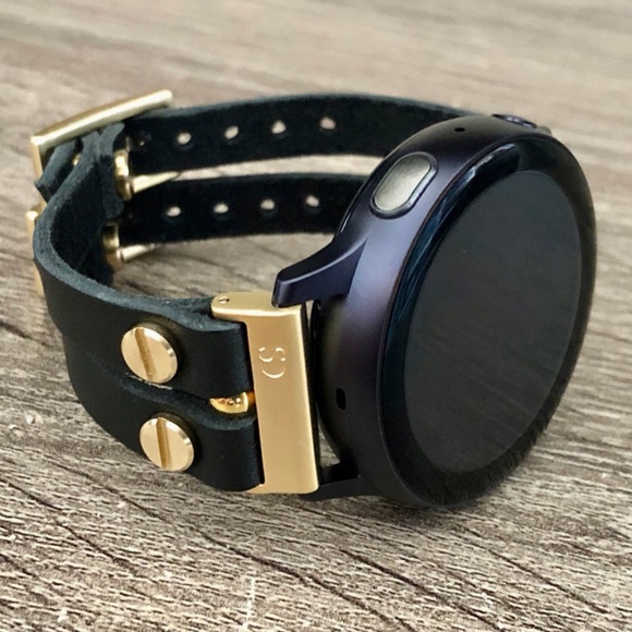 Black & Gold Leather Straps Galaxy 42mm Watch Band main image 6